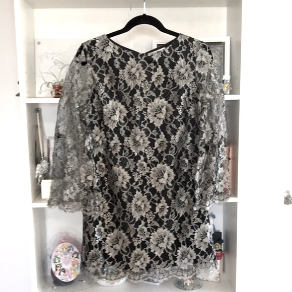 TIBI Metallic Floral Lace Open Back Mini Dress - Picture 3 of 15
